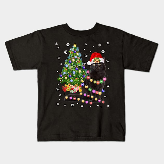 Black Cat christmas light tshirt funny cat lover christmas Kids T-Shirt by MarrinerAlex